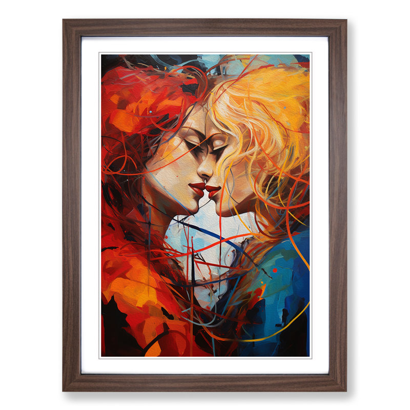 Two Women In Love Contemporary - Single Picture Frame Print on Wood, Walnut Framed, 34cm H x 25cm W