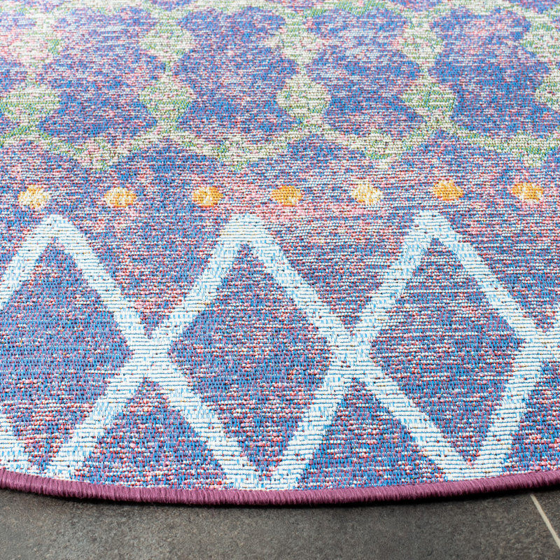 Coastal Charm Easy-Care Blue Synthetic Round Area Rug