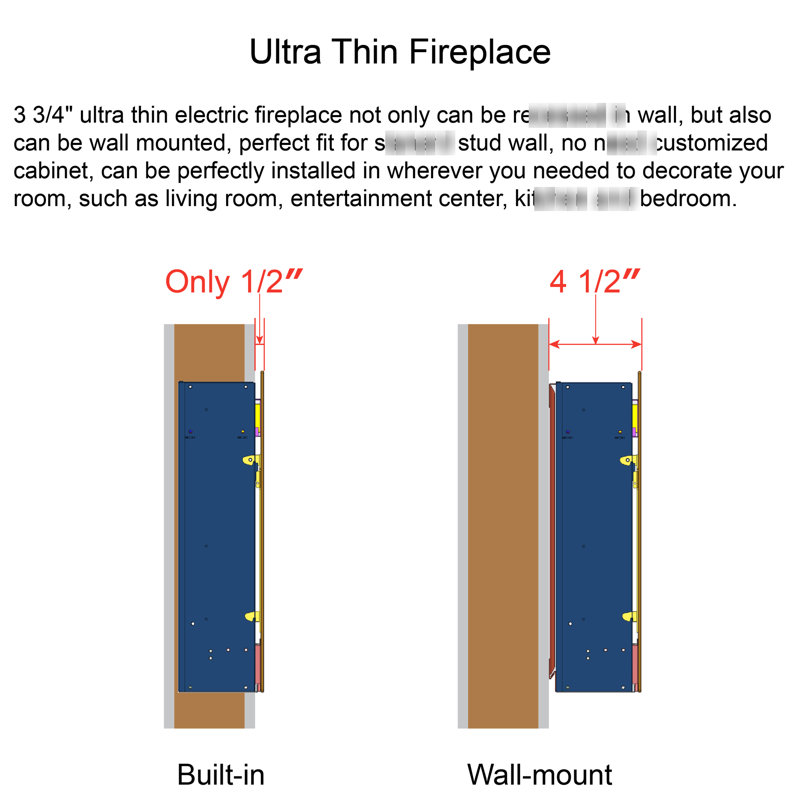 42 Inch Electric Fireplace, Double , 1400W Heat, 16 Flame & Ember Bed Colours 42" Tempered Glass, Remote Control, 11 Temperature Ranges 64F - 82F