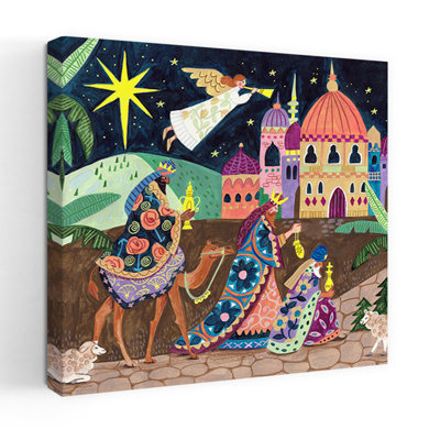 Three Wise Men In The Night Christmas Colorful Traditional Vibrant Landscape Nature Wall Art Print 1 Piece Wrapped Canvas Wall Art