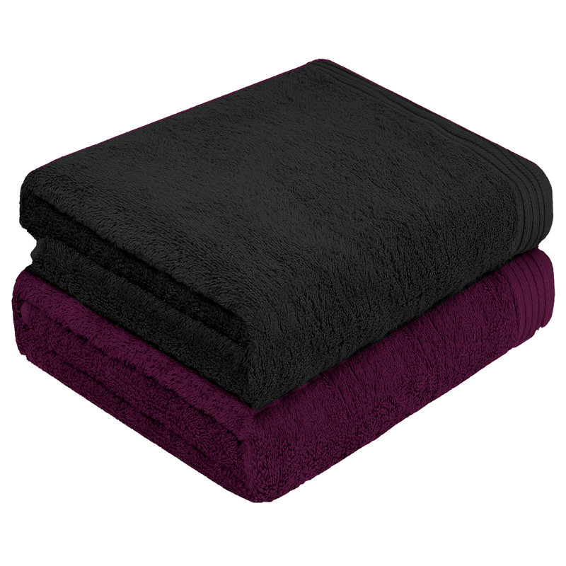 Lorena Midweight Bath Sheet, Dark Gray/Plum
