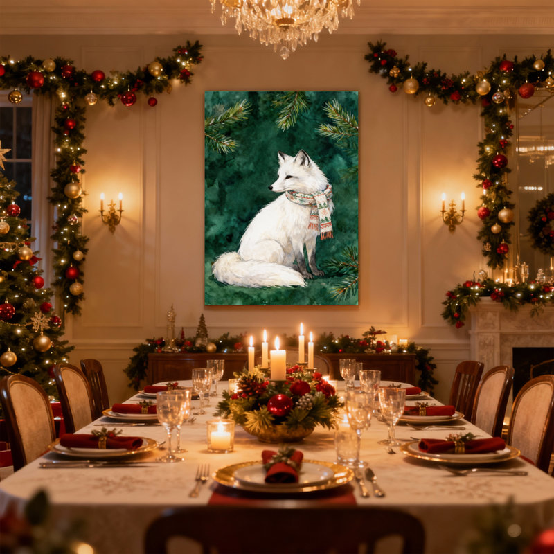Ensemble de 3 reproductions d'art sur toile, "Christmas Christmas Fox" avec écharpe en forêt, H 30 po x l 20 po