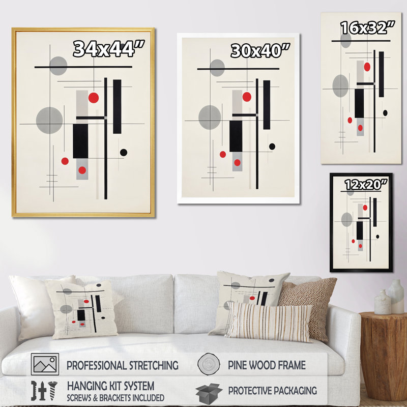 «Jaiyana Beige Minimalistic Symmetry» sur impression sur toile, H 40 po x l 30 po x P 1,5 po, Cadre flottant noir