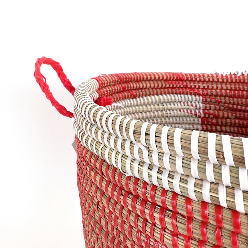 Senegalese Basket: Large Hamper Overlapping Stripes - Red
