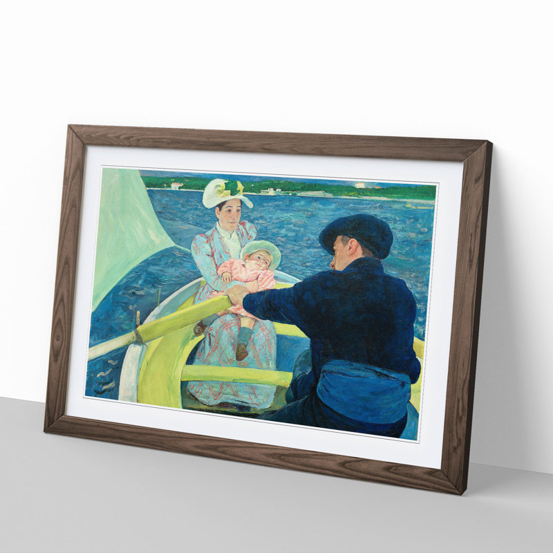 The Boating Party by Mary Cassatt - Picture Frame Painting, Walnut Framed, 27cm H x 36cm W x 2cm D