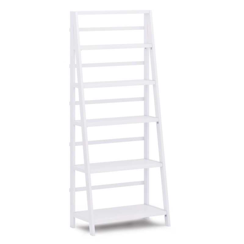 White Solid Wood 72" Ladder Bookcase