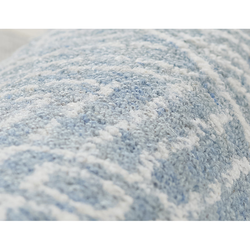 Tapis bleu / blanc en laine crocheté à la main Bathesda, Tapis de couloir 2 pi x 8 pi