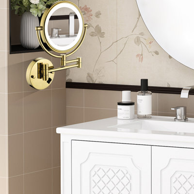 8 Inch Dual-Sided Wall-Mounted Led Vanity Mirror, 1X/3X Magnification, 360° Rotatable & Foldable, Hardwired Connection