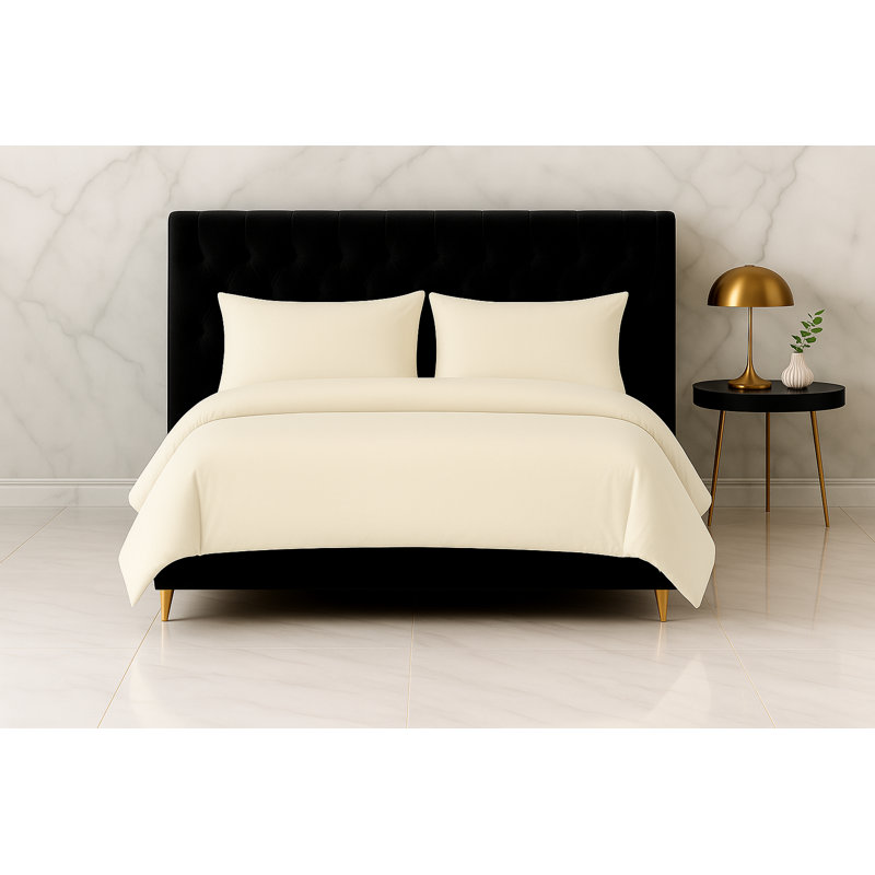 Microfiber No Pattern Duvet Cover Set with Pillowcases Included, King Duvet Cover + 2 Standard Pillowcases, Cream