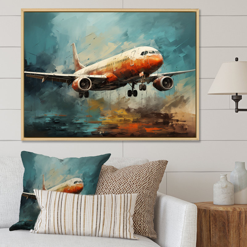 Voyage en avion sur toile, Cadre naturel flottant, H 30 po x l 40 po x P 1,5 po