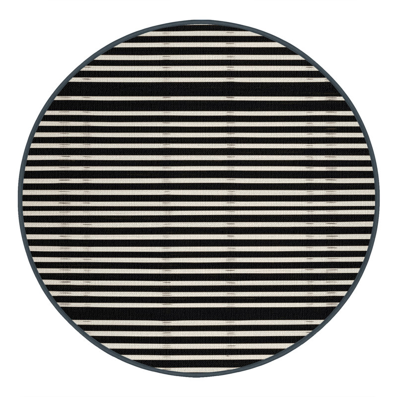  Tapis lavable rayé noir et blanc, Rond 4 pi