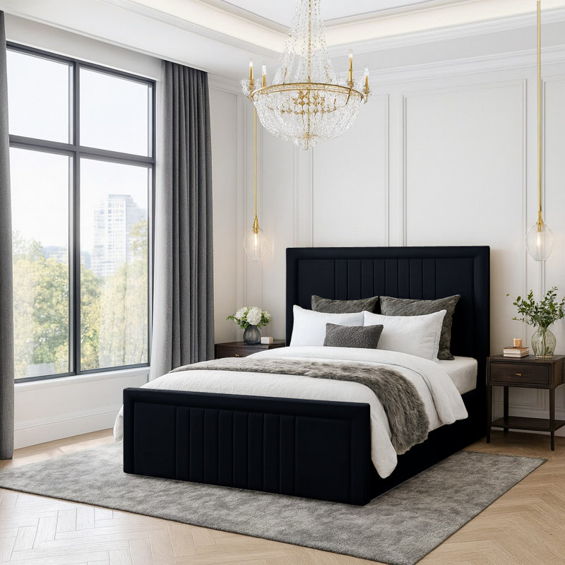 Niels Upholstered Ottoman Storage Bed, Double (4'6), Black