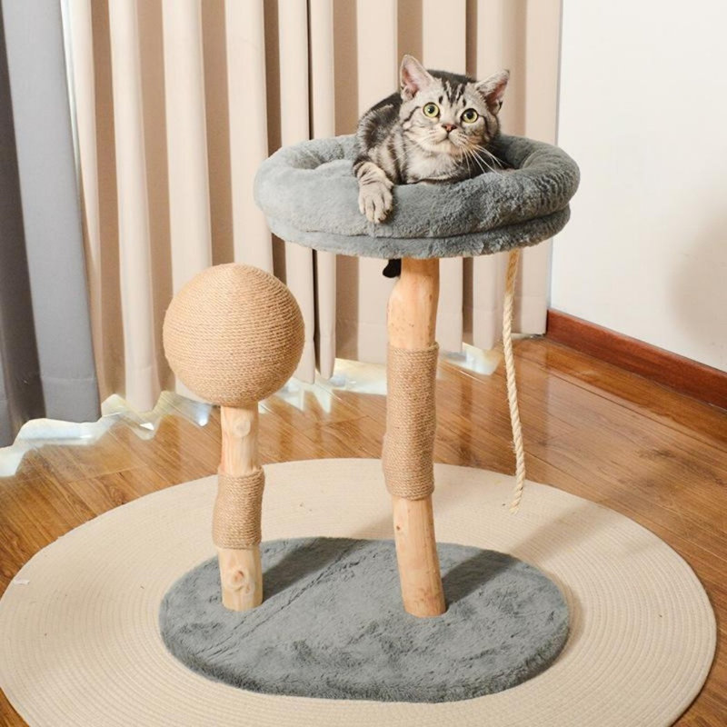 Gray Sisal Solid Wood Cat Tree