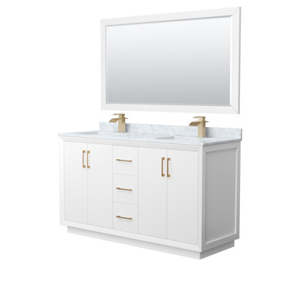 60'' Double Bathroom Vanity with Genuine Marble Top