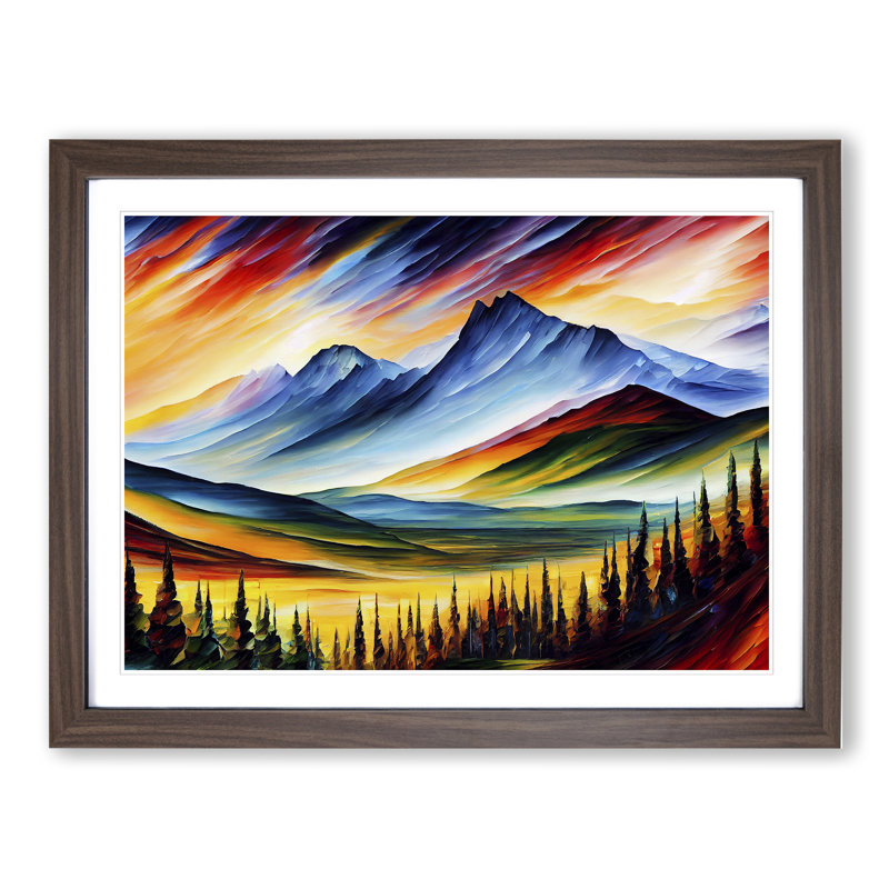 Mountains Scene Vol.5 Abstract - Framed Print, 46cm H x 64cm W x 2cm D, Brown Framed