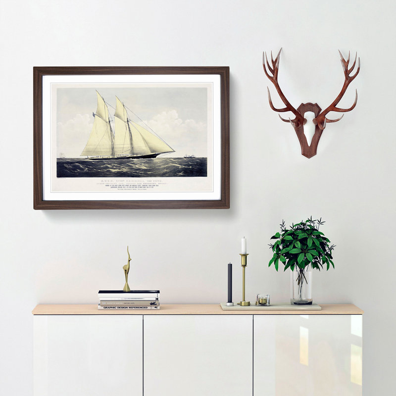 R.T.Y.C. Schr. Cambria Sail Ship - Picture Frame Painting Print, Walnut Framed, 36cm H x 48cm W x 2cm D