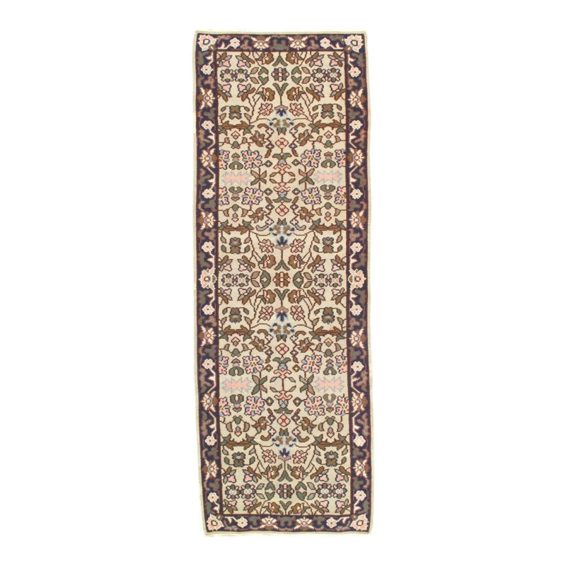 Tapis de couloir beige en coton / laine noué à la main de style oriental Waldina 3 pi 8 po x 10 pi 6 po