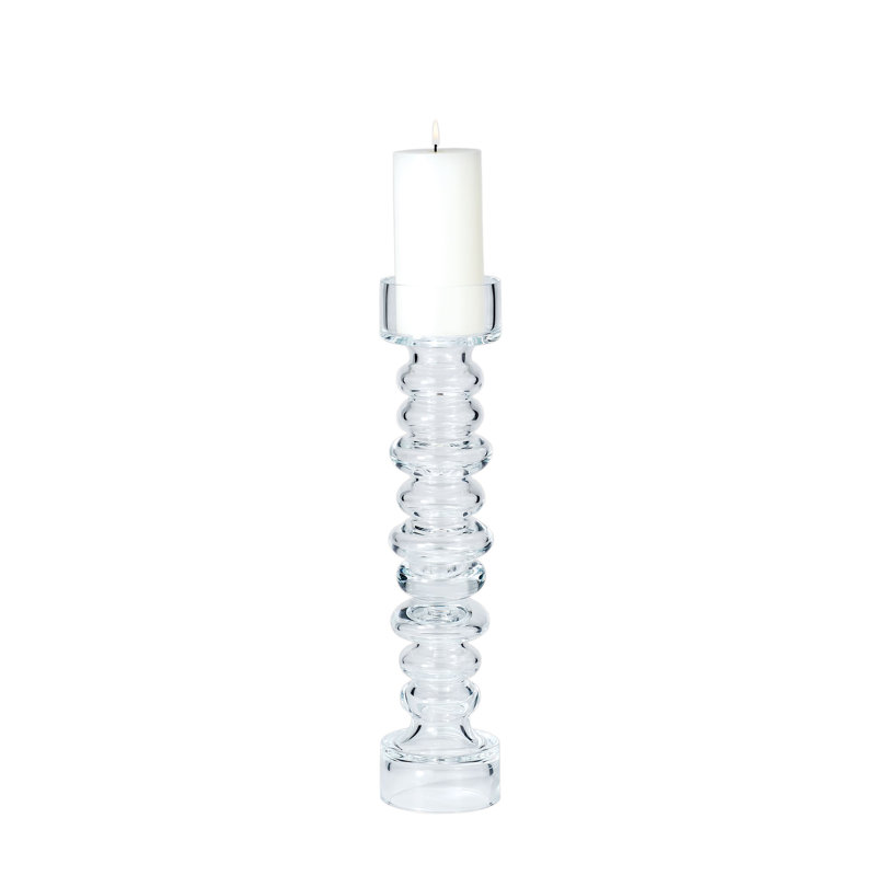Clear Ribbed Glass Pillar Candleholder Vase