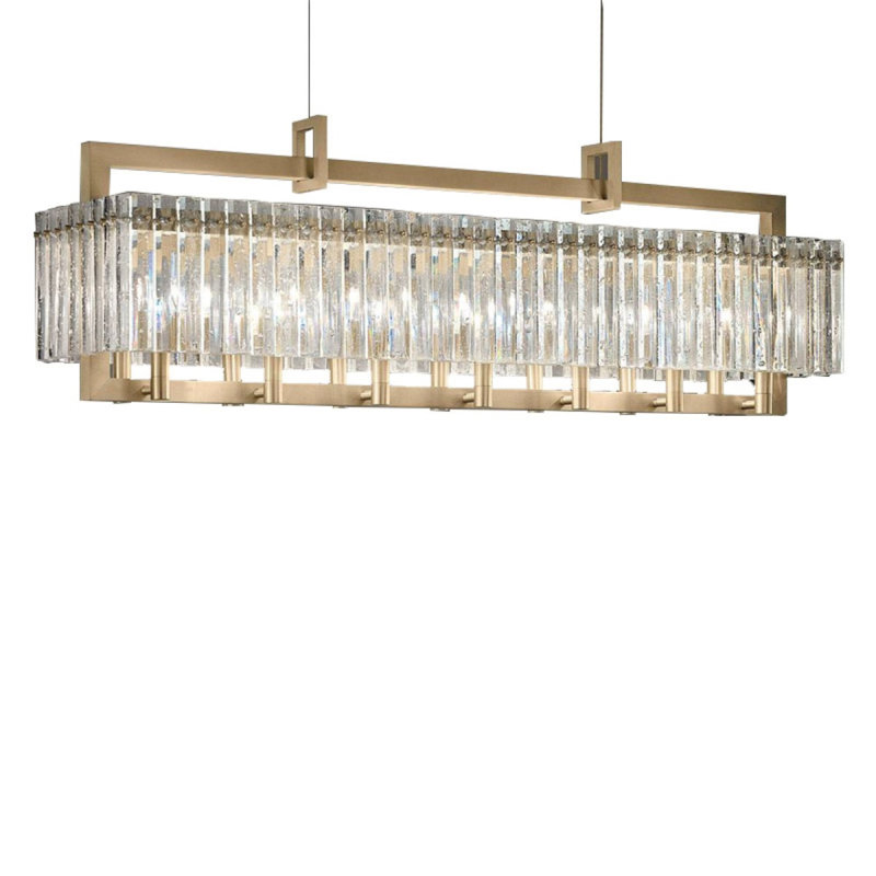 Light Rectangle Chandelier Rock Crystal, Clear, French Gold, 37" Length x 13" Depth x 15" Height