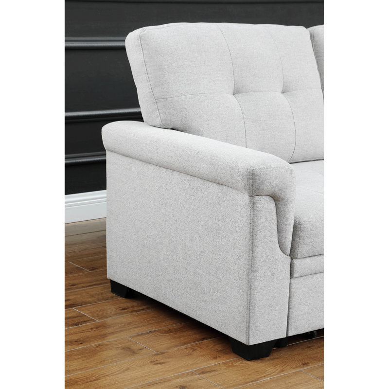 Upholstered L-Shaped Sectional, Light Gray Linen, Right Hand Facing