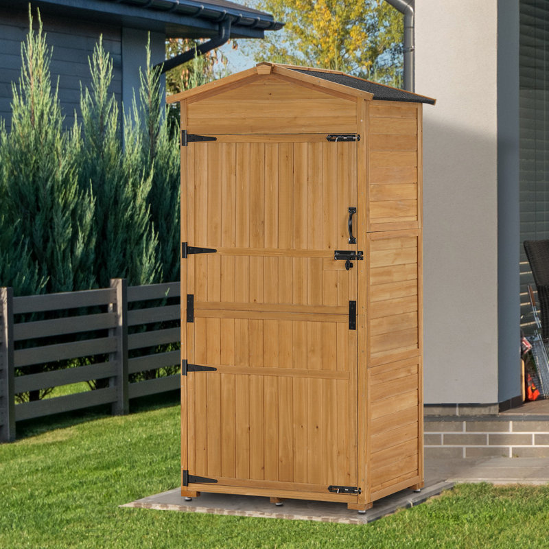Natural Fir Wood Lockable Outdoor Storage Shed with Folding Table