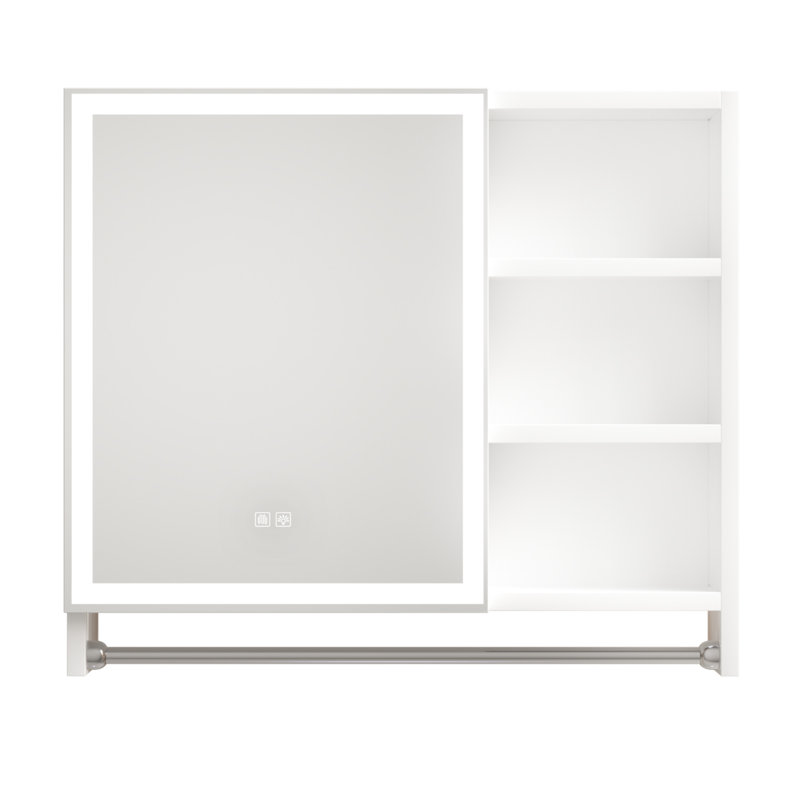 Armoires de salle de bain modernes de 32 po x 28 po, armoires à pharmacie avec miroirs et lumières DEL, casiers de salle de bain avec compartiments de rangement à plusieurs niveaux et porte-serviettes