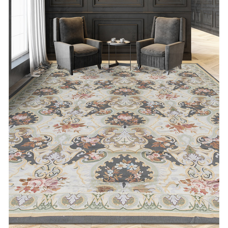 Hand-Knotted High-Quality Green and Green Area Rug