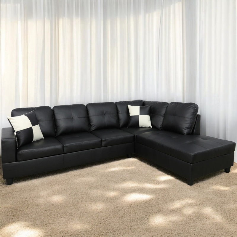 Petit canapé modulaire en similicuir 2 pièces de 103 po avec coussins de siège fermes Zoie, Orienté à droite, Similicuir noir