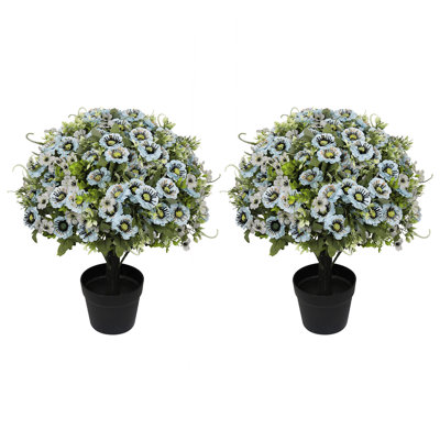Paquet de 2 arrangements floraux de marguerites artificielles en pot, fleurs artificielles résistantes aux rayons UV pour le patio