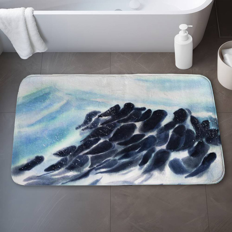 Sea waves with paint splash Bath Mat with Non-Slip Backing - Quick Dry Memory Foam Bathroom Rug - Absorbent - Modern Plush Spa-Style - Machine Washable