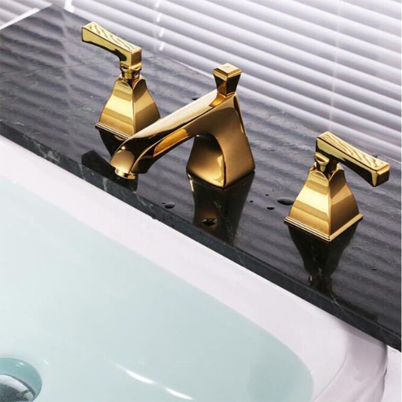 Système de douche mural avec valve thermostatique et douchette, Doré