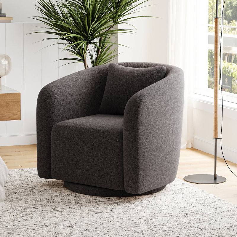 Boucle Polyester Upholstered Swivel Armchair, Dark Gray