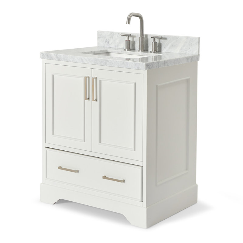 31'' Single Bathroom Vanity with Carrara Marble Top, White