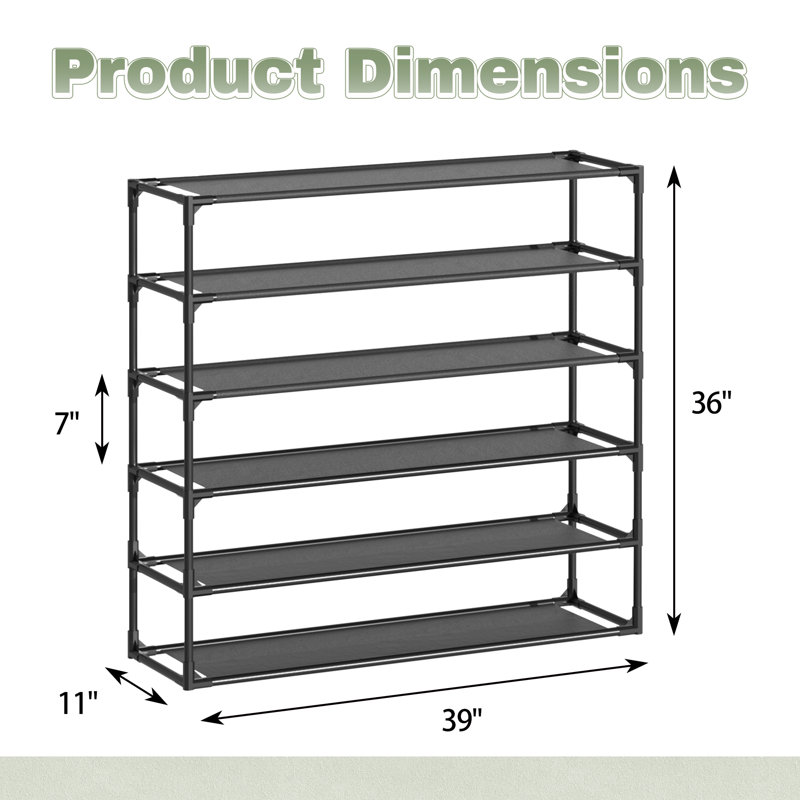 6 Tier Metal Shoe Rack Organizer Black Fabric Shelf, 6