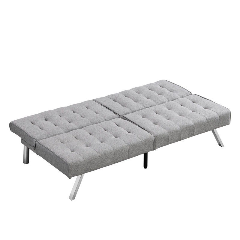 Lit futon gris, structure en bois avec pieds en acier inoxydable, multifonctionnel pour tout usage, assemblage facile, économie d'espace, ergonomie, capacité de poids de 650 lb, soutien