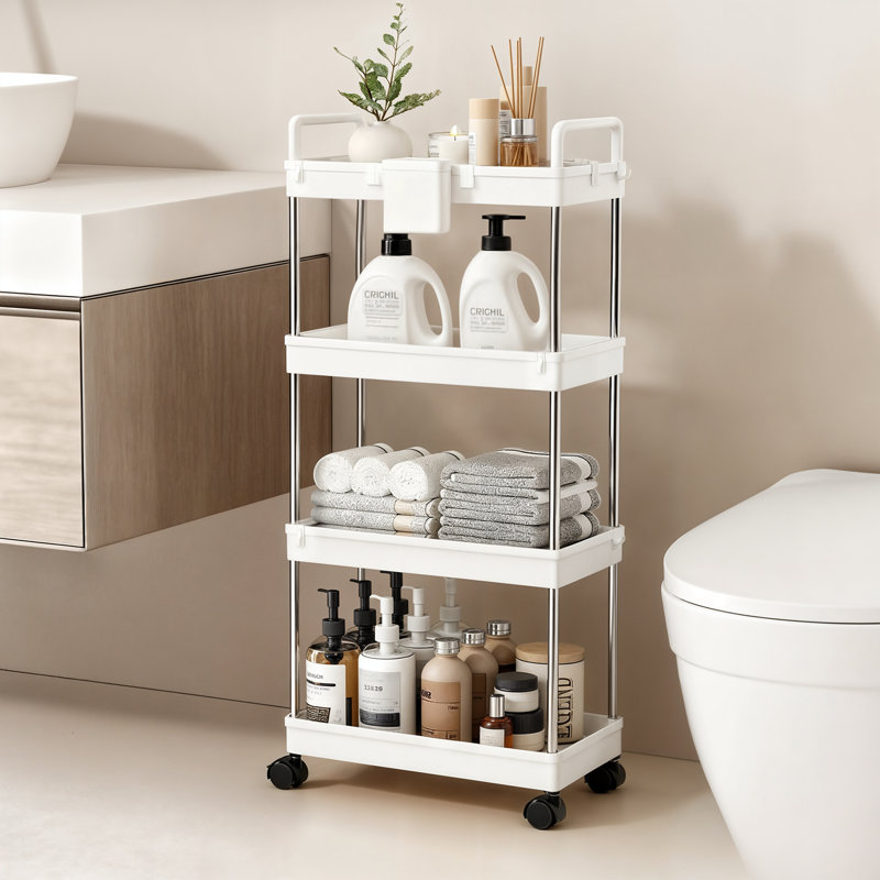Chariot utilitaire roulant à 4 niveaux, organisateur de chariot à chariot mobile avec roulettes pour salle de bain