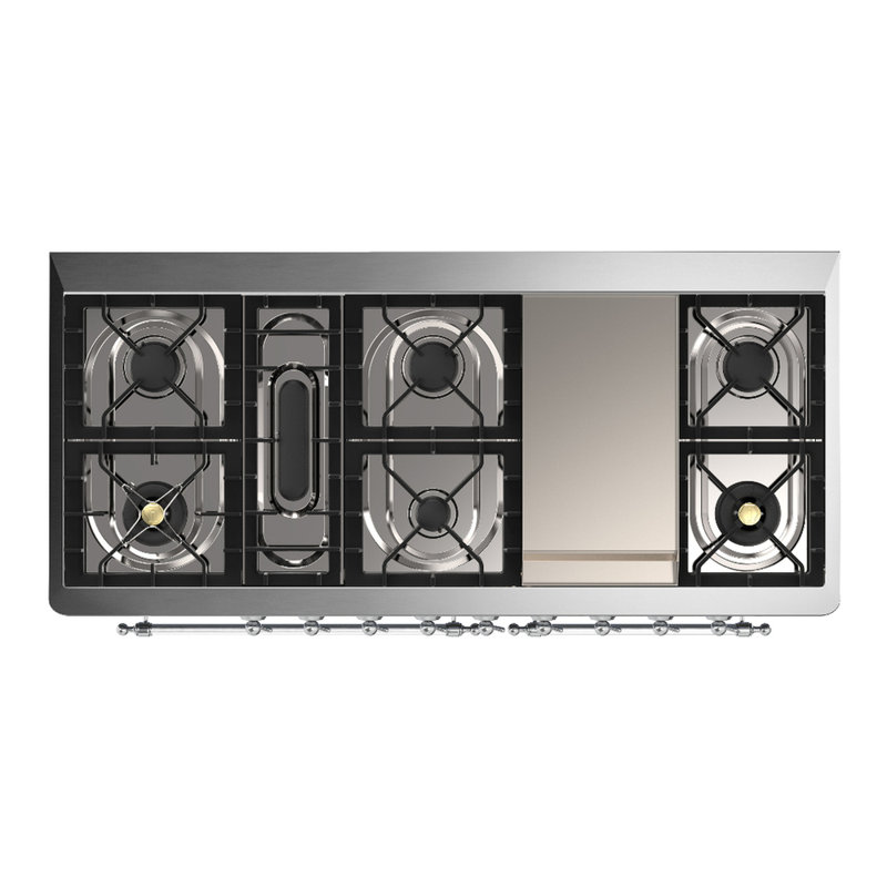 Majestic III Series 60 Inch Dual Fuel Range with 7 Sealed Burners, Griddle, in Blue Grey (Liquid Propane, Burnished Trim)