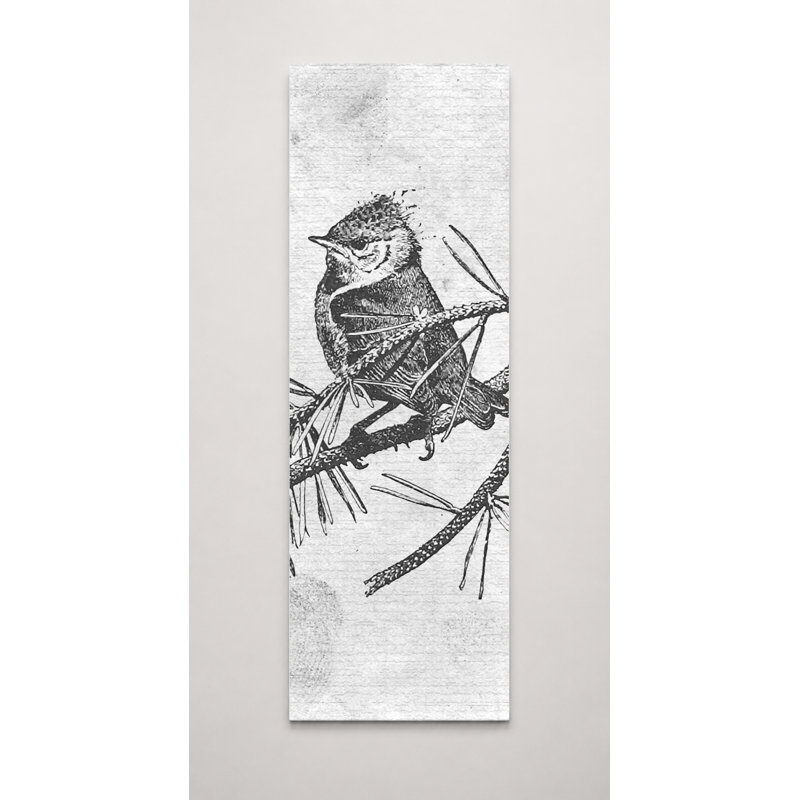 Oiseau sur une branche de pin - art mural sur toile, L 10 po x H 30 po
