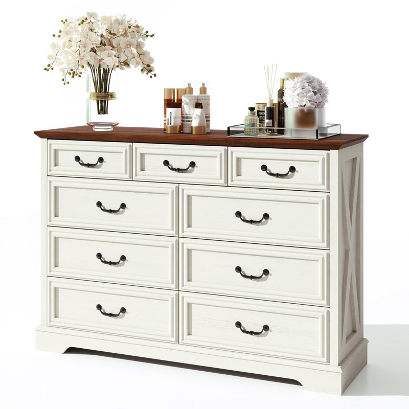 Farmhouse 9-Drawer Bedroom Dresser Storage Organizer, White