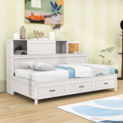 Kisor Wood Platform Bed with USB charging ports and outlets and Drawers