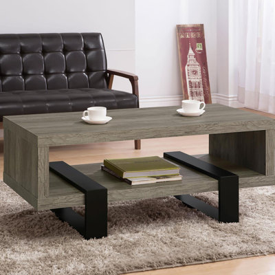 Table basse contemporaine en bois flotté gris avec tablette ouverte - Le salon doit être rectangulaire