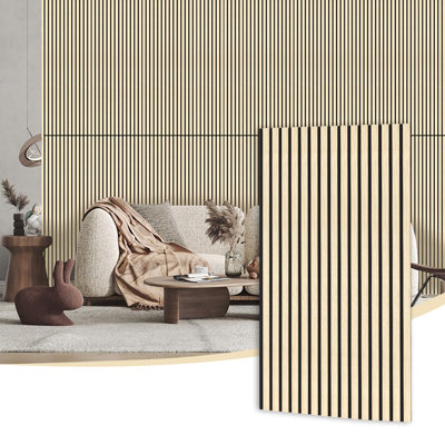 Panneaux muraux en bois 48 po x 24,5 po, panneau de lattes en bois 3D pour bureaux et murs à la maison, paquet de 2