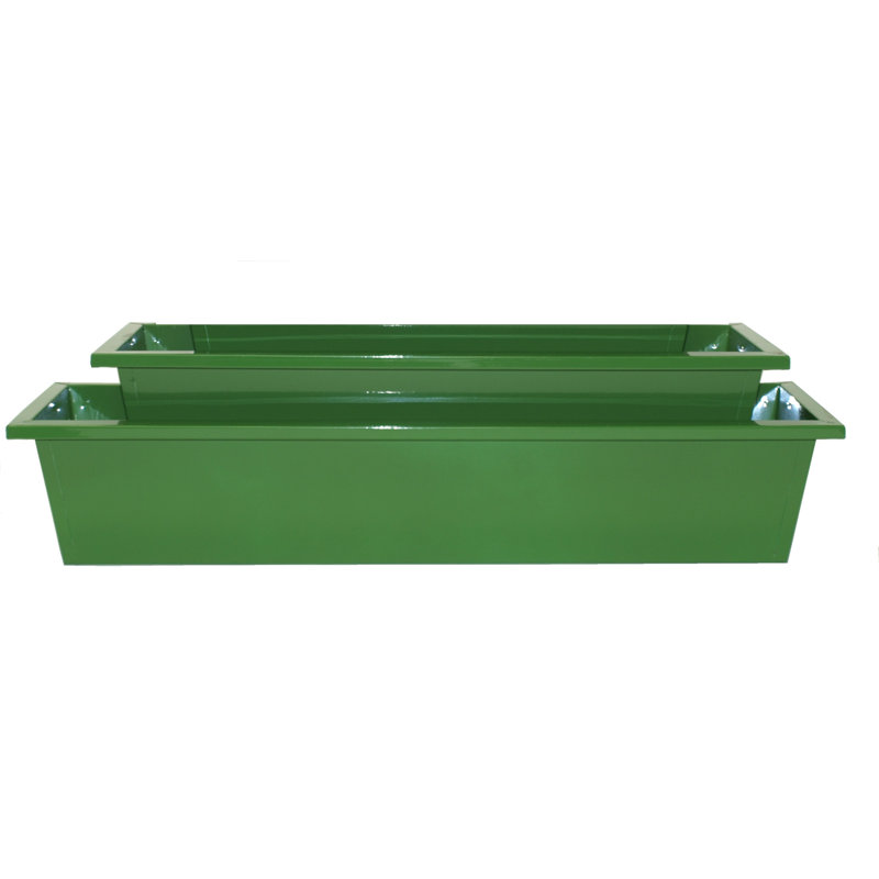 Boîte à fleurs rectangulaire en acier émaillé pour l'intérieur et l'extérieur pour fenêtre, ensemble de deux., Vert