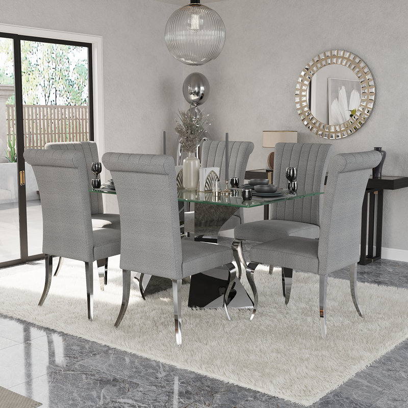 Arbedella 18.9'' H Boucle Upholstered Side Chair, Gray, Silver