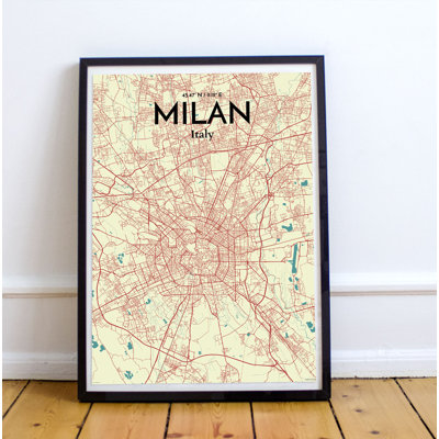 Milan City Map 1 Piece Wall Art
