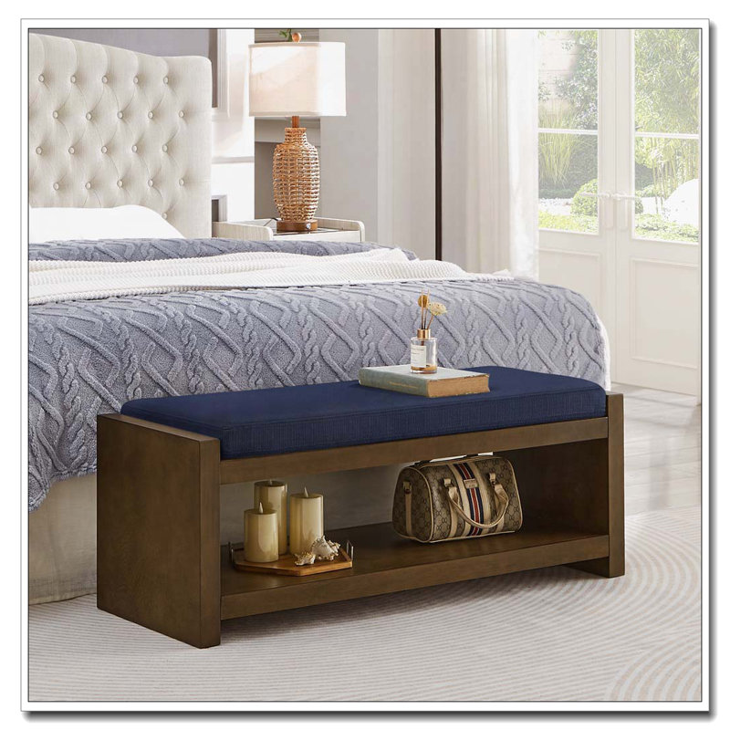 Bench with Lower Shelf Shoe Rack, Navy Blue
