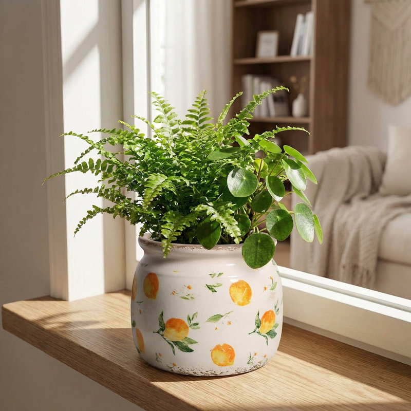 Lemon Summer Decor Plant Pot, 6 Inch Vintage Ceramic Planter With Drainage For Indoor Plants, Rustic Lemons Vase For Centerpieces, Mediterranean Kitchen Home Decor, Yellow Gifts For Gardening