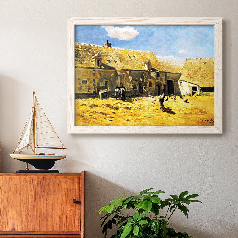 "Farm Yard At Chailly", 1865, reproduction d'art encadrée sur toile par J Paul, Cadre photo blanc