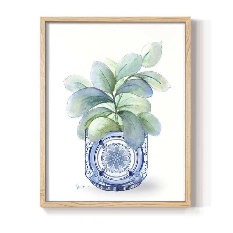 «Plant Chinoiserie II», reproduction encadrée - bois massif, H 11 po x l 9 po, Naturel
