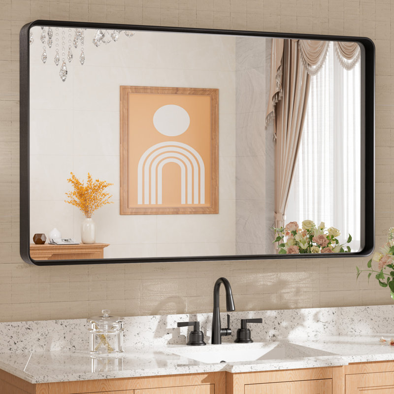 Miroir d'appoint Tyro, Noir mat, 40 po x 24 po, Rectangulaire